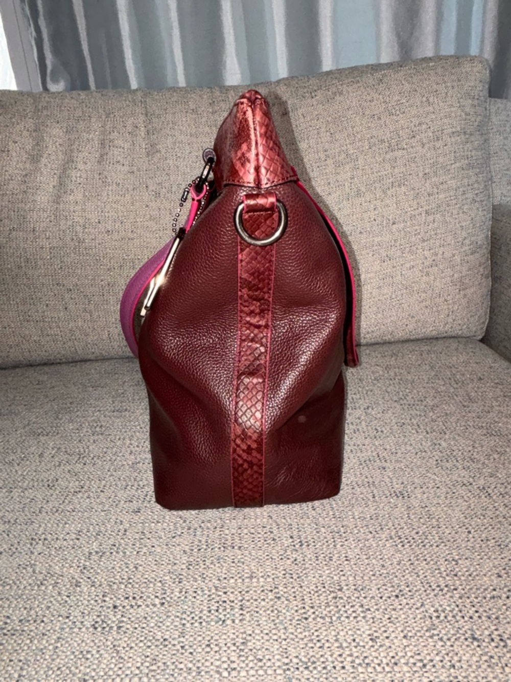 Coach Tyler Leather Tote Burgundy w/Purple/Snake Details, Crossbody Strap - Picture 4 of 16